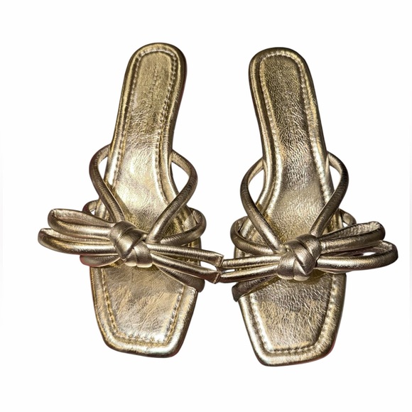 Loeffler Randall Shoes - Loeffler Randall Neely Metallic Leather Kitten Heel Sandals Gold 6.5